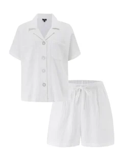Woven Double Cloth Revere Collar Shirt and Short Pyjama Set
