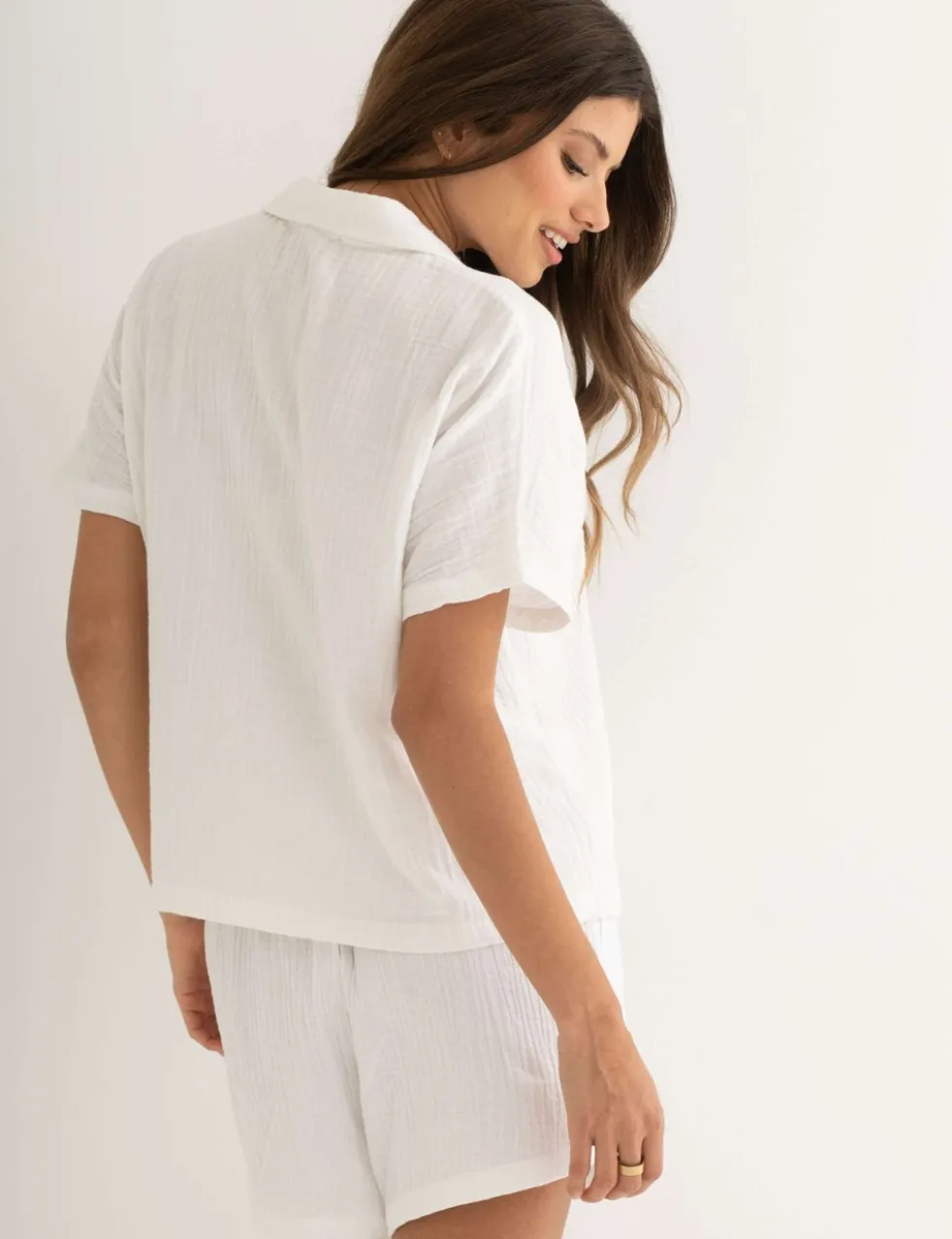 Woven Double Cloth Revere Collar Shirt and Short Pyjama Set