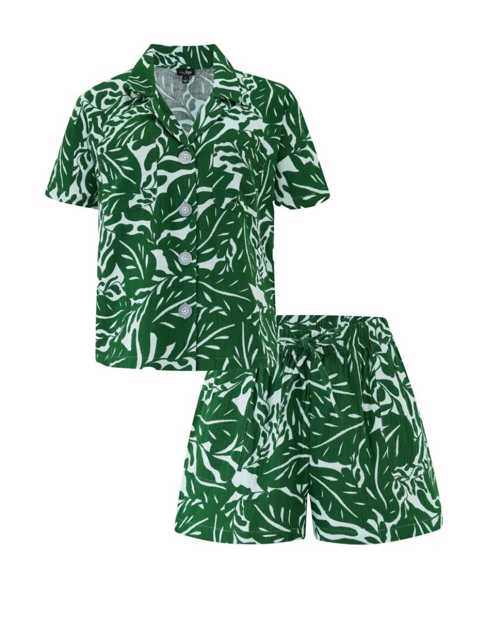 Woven Double Cloth Revere Collar Shirt and Short Pyjama Set