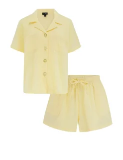 Woven Double Cloth Revere Collar Shirt and Short Pyjama Set