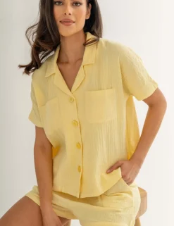 Woven Double Cloth Revere Collar Shirt and Short Pyjama Set