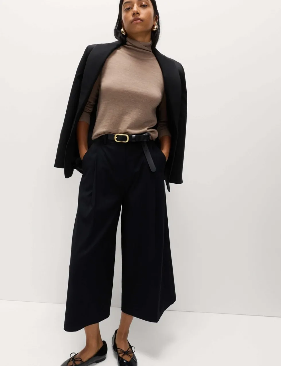 Woven Pleated Wide Leg Culottes