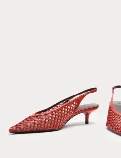 Woven Slip On Kitten Heel Slingback Shoes