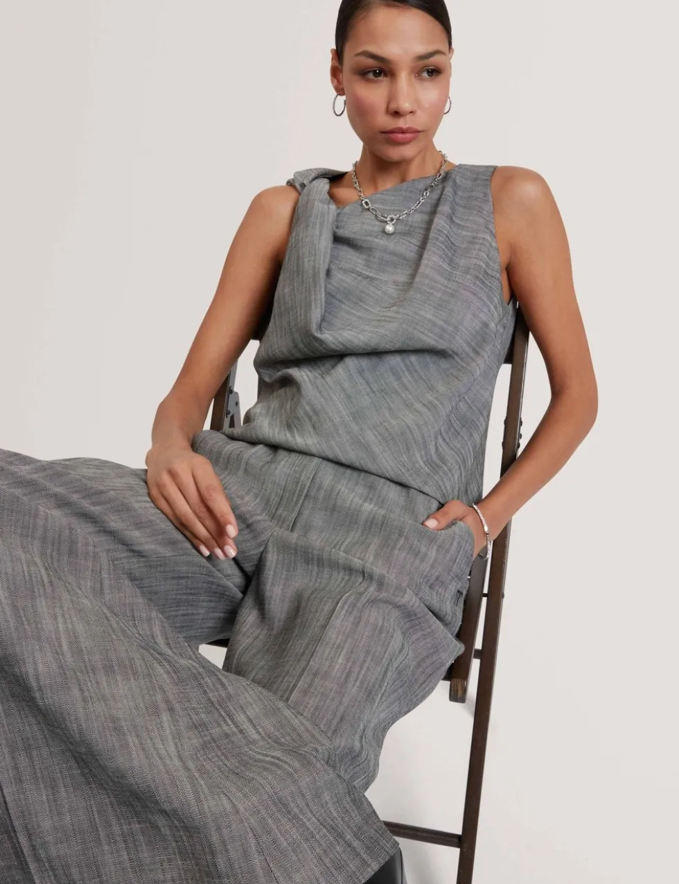 Woven Tailored Wide Leg Trousers
