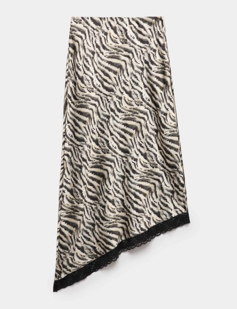 Zebra Print Lace Hem Asymmetric Midi Skirt
