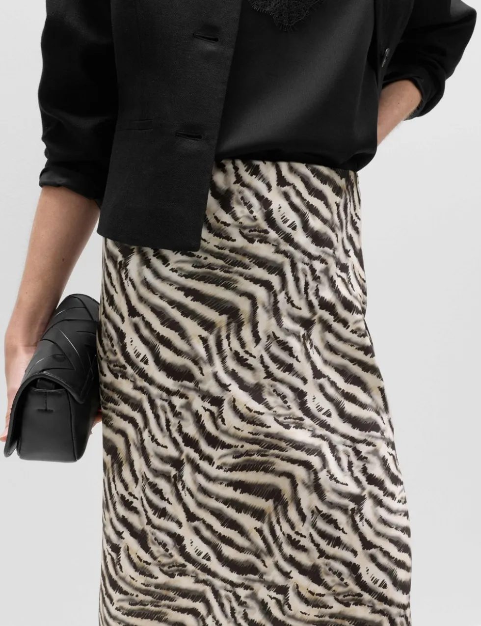 Zebra Print Lace Hem Asymmetric Midi Skirt