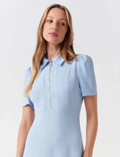 Zip Front Midi Shirt Dress